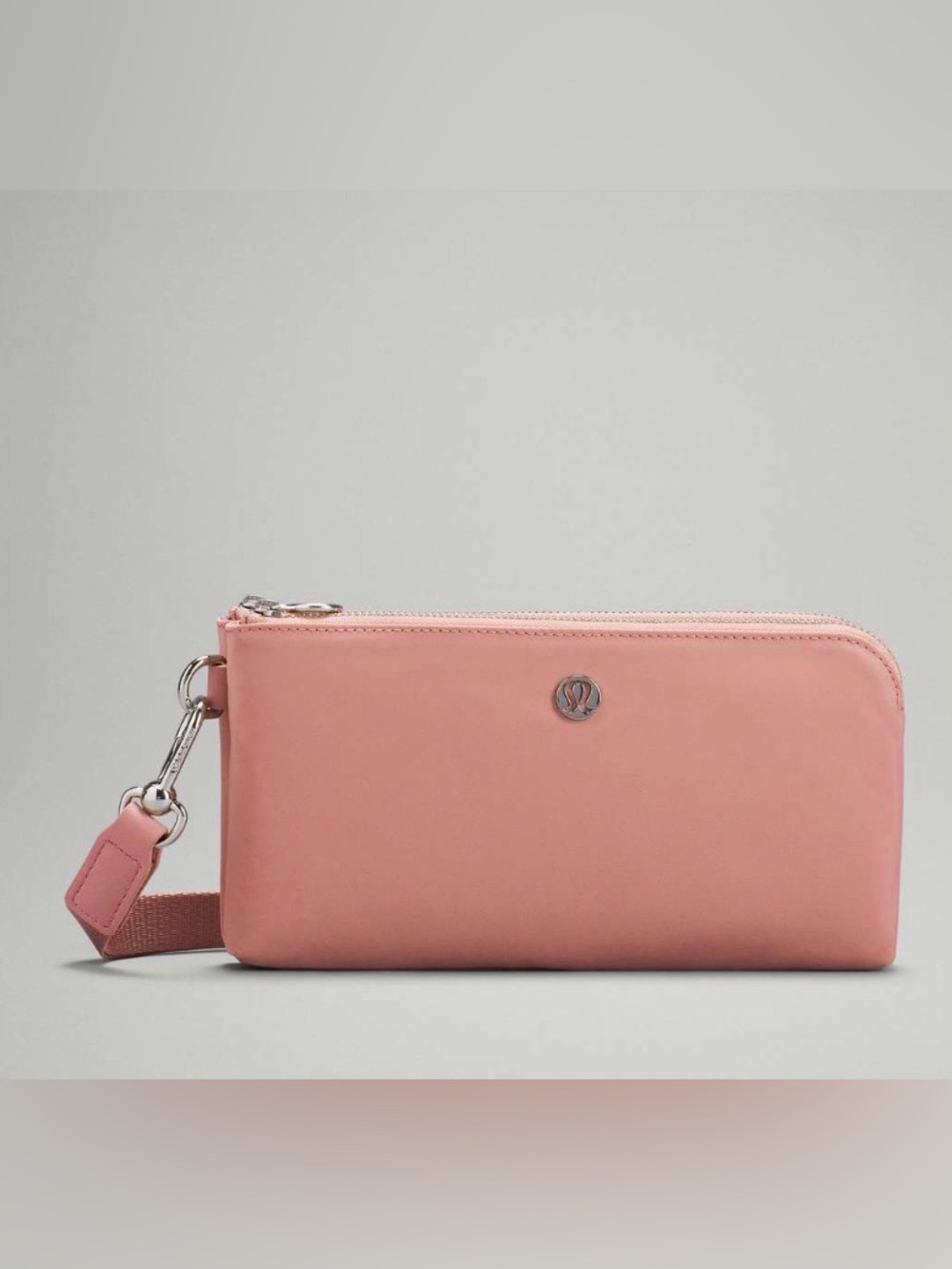 lululemon athletica Light Pink Wristlet Pouch with Silver Hardware EUC